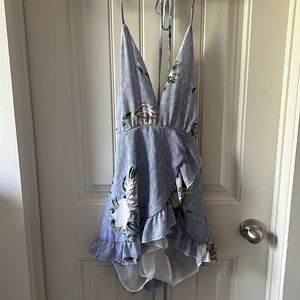 Striped Backless Tie Romper